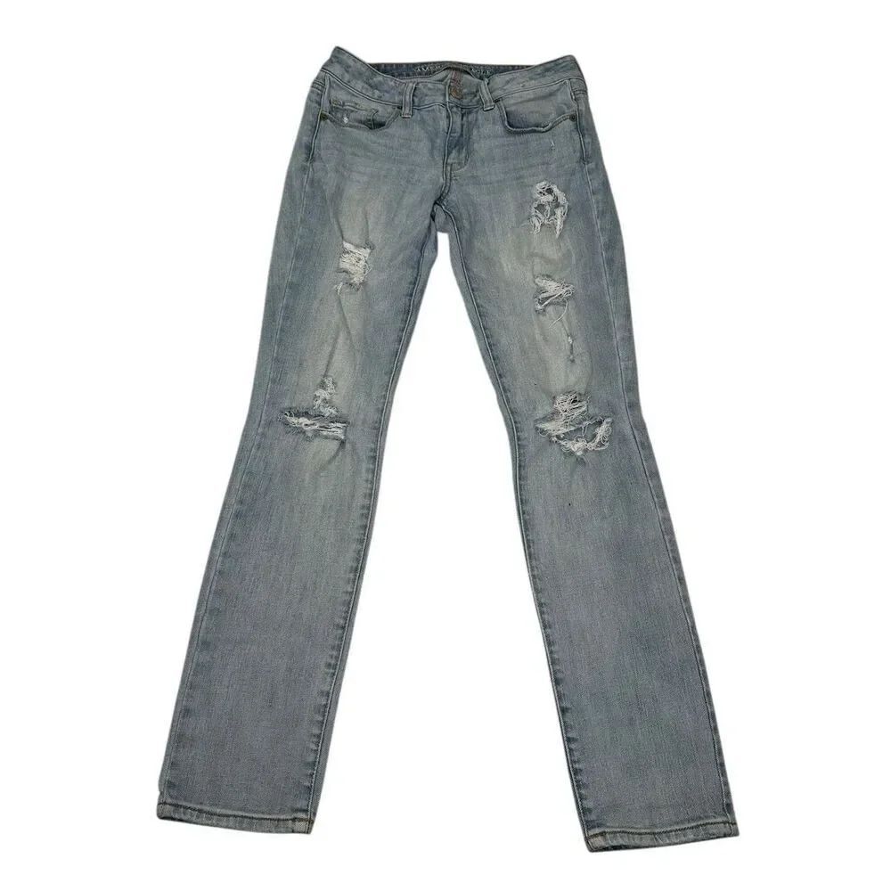 American Eagle Distressed Skinny Light Wash Blue Denim Jeans Womens Size 6